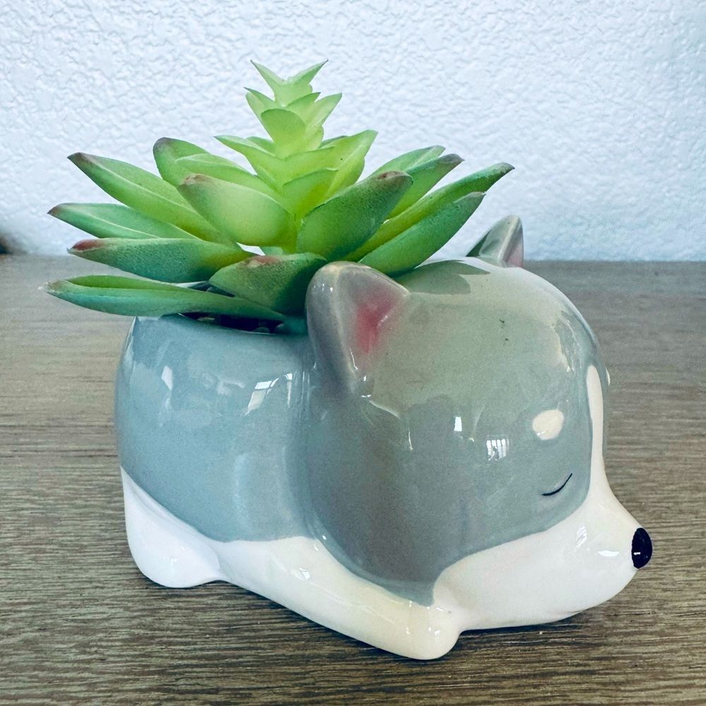 Napping Dog Planter Pot Succulent Greenery Decor Figurine